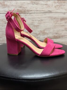 CL by Chinese Laundry Fuchsia Suede Block Heel Ankle-Strap Sandals